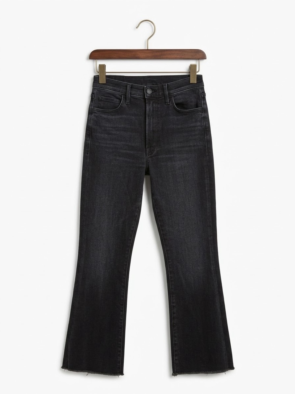 MOTHER The Hustler Ankle Fray
Black Straight-Leg High-Rise Jeans